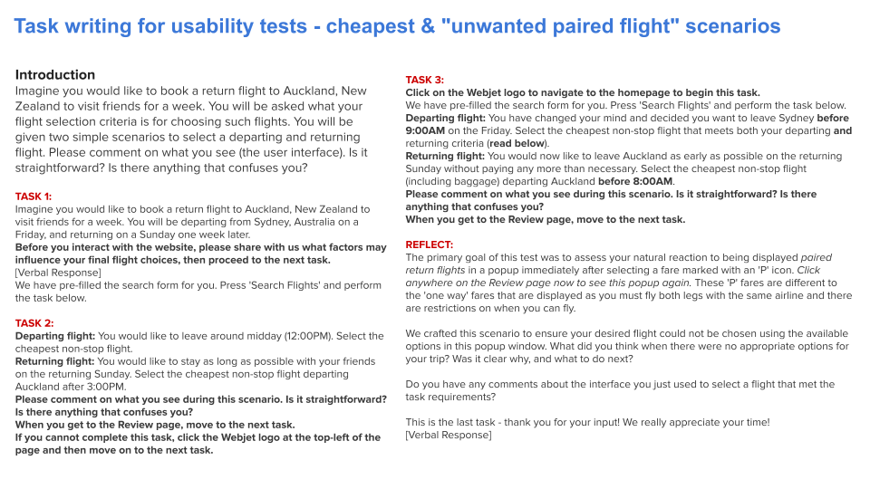 Tasks for usability studies